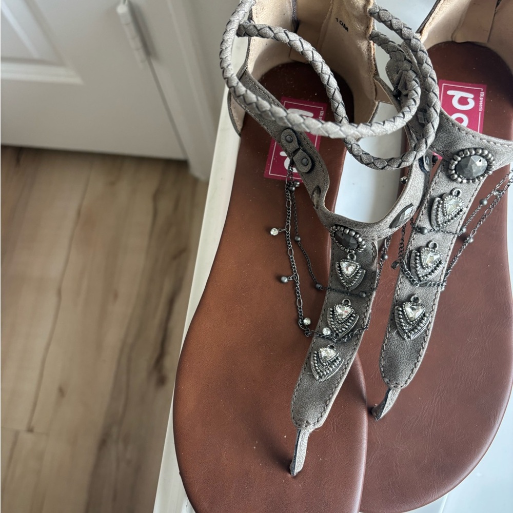 Gray Beaded Sandals